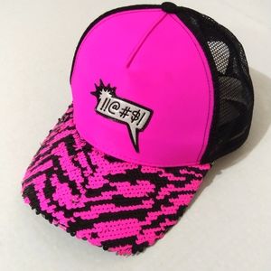 !!@#$! Word Bubble Reversible Sequin Zebra Trucker Hat - Pink